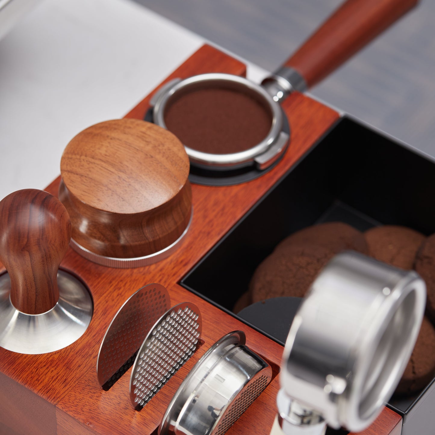 BC Mahogany Tamping Station & Knock Box W2