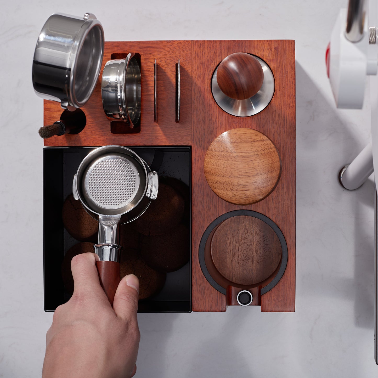 BC Mahogany Tamping Station & Knock Box Set W2
