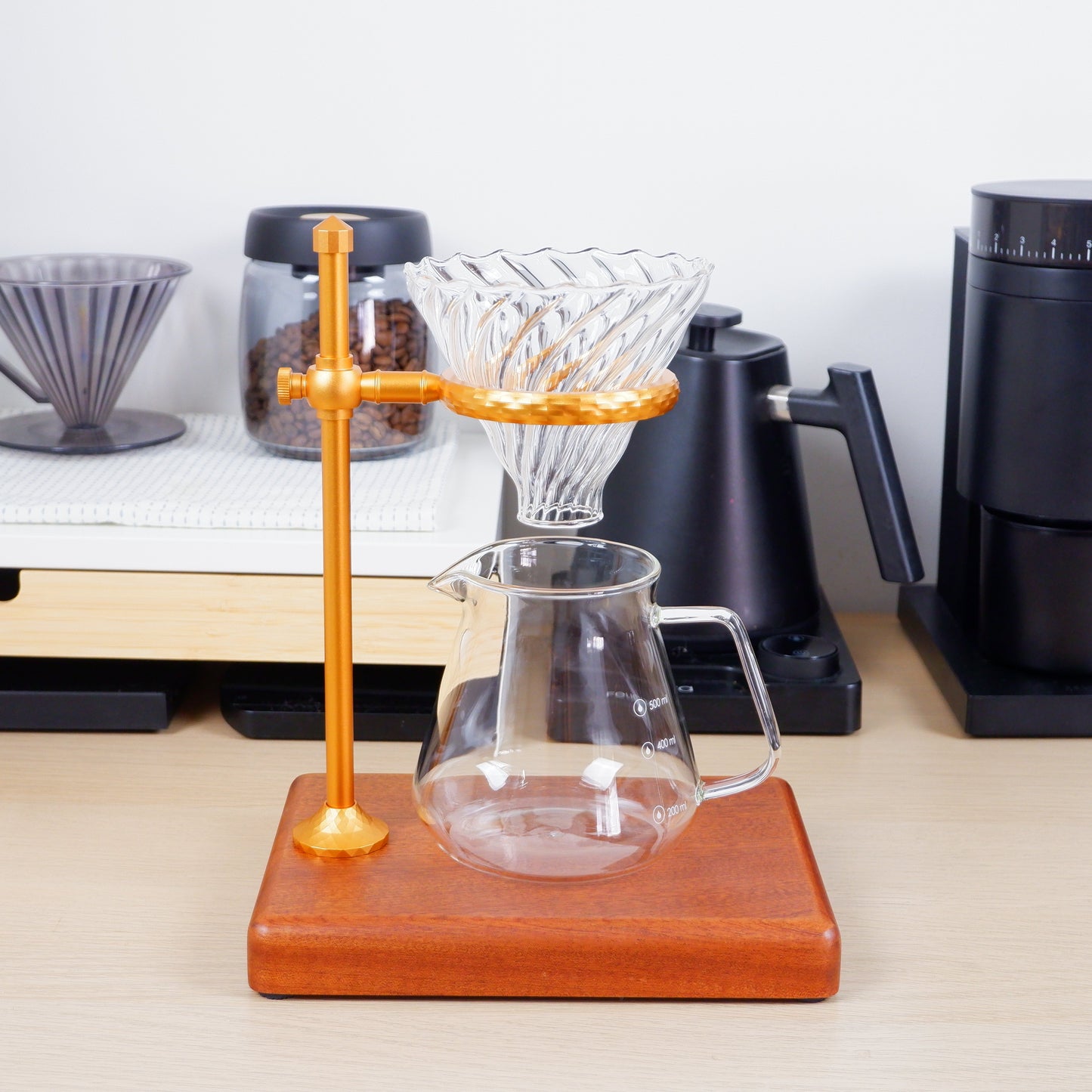 Pour Over Coffee Stand Rosewood & Brass Set