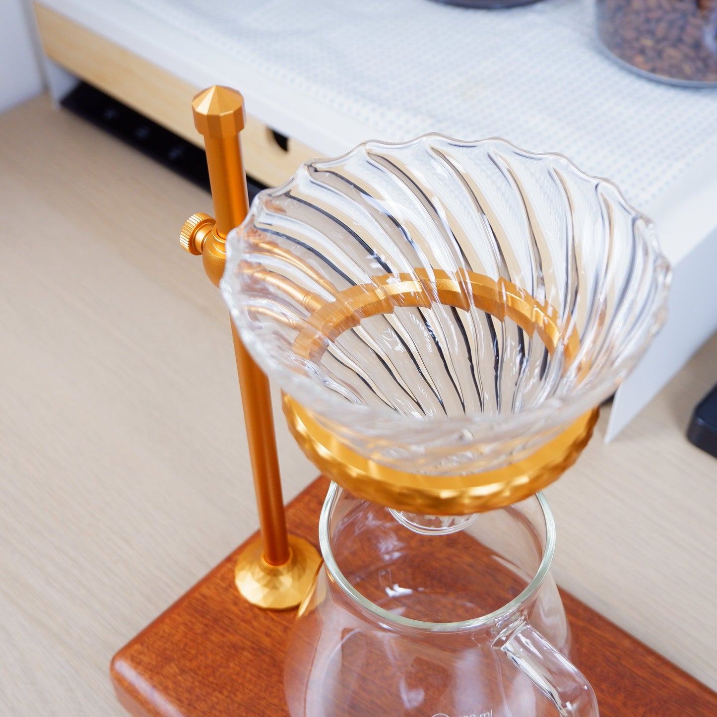 Pour Over Coffee Stand Rosewood & Brass Set