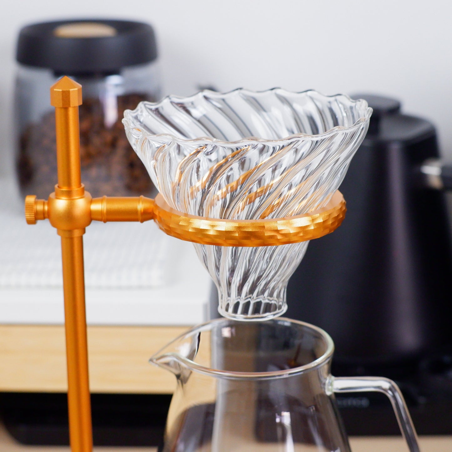 Pour Over Coffee Stand Rosewood & Brass Set