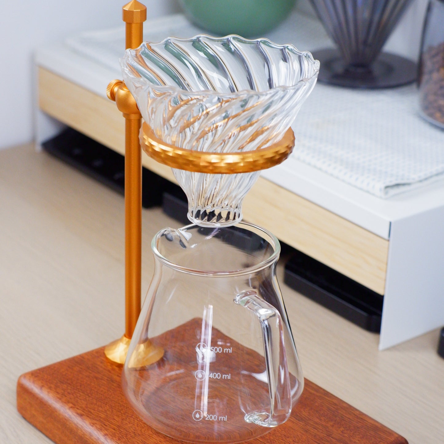 Pour Over Coffee Stand Rosewood & Brass Set