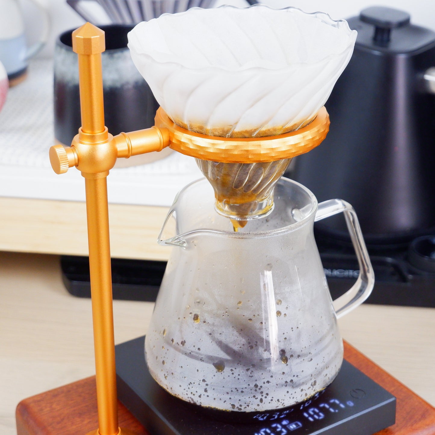 Pour Over Coffee Stand Rosewood & Brass Set