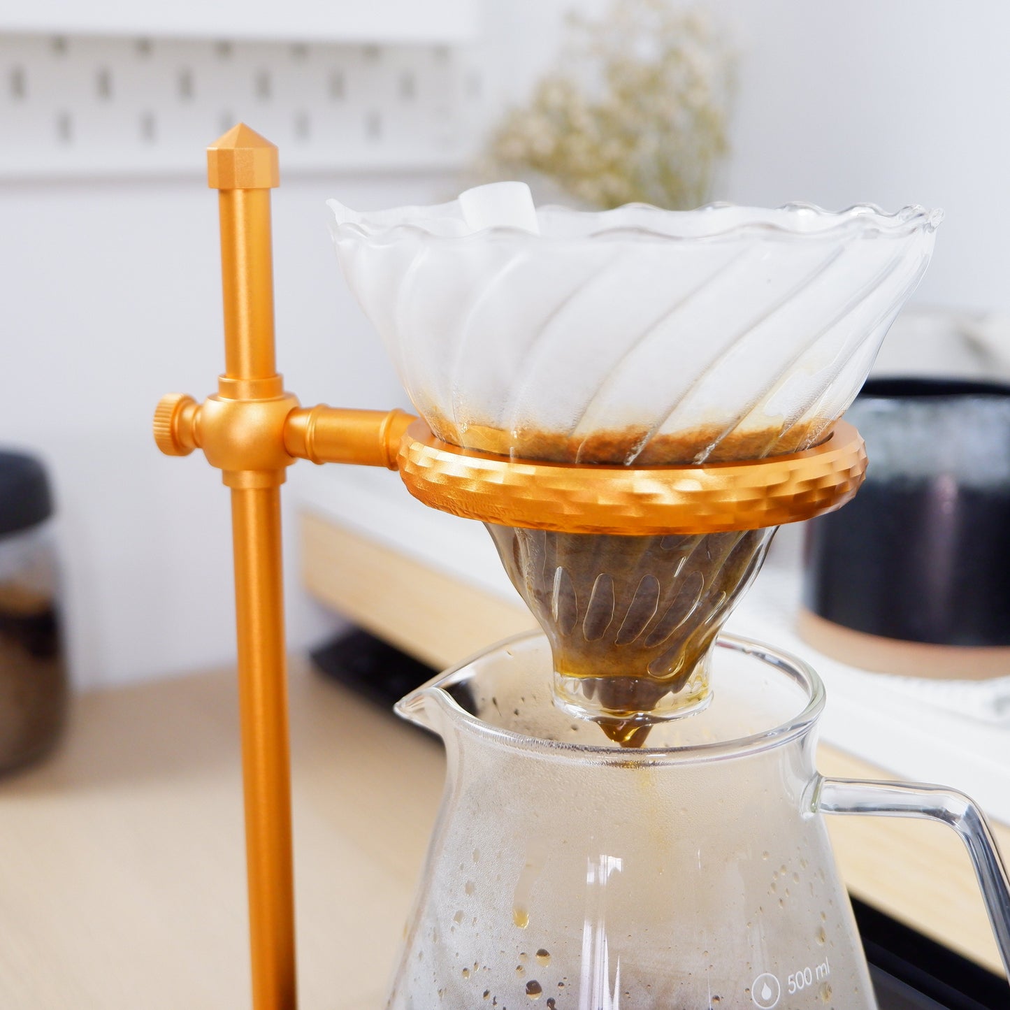 Pour Over Coffee Stand Rosewood & Brass Set