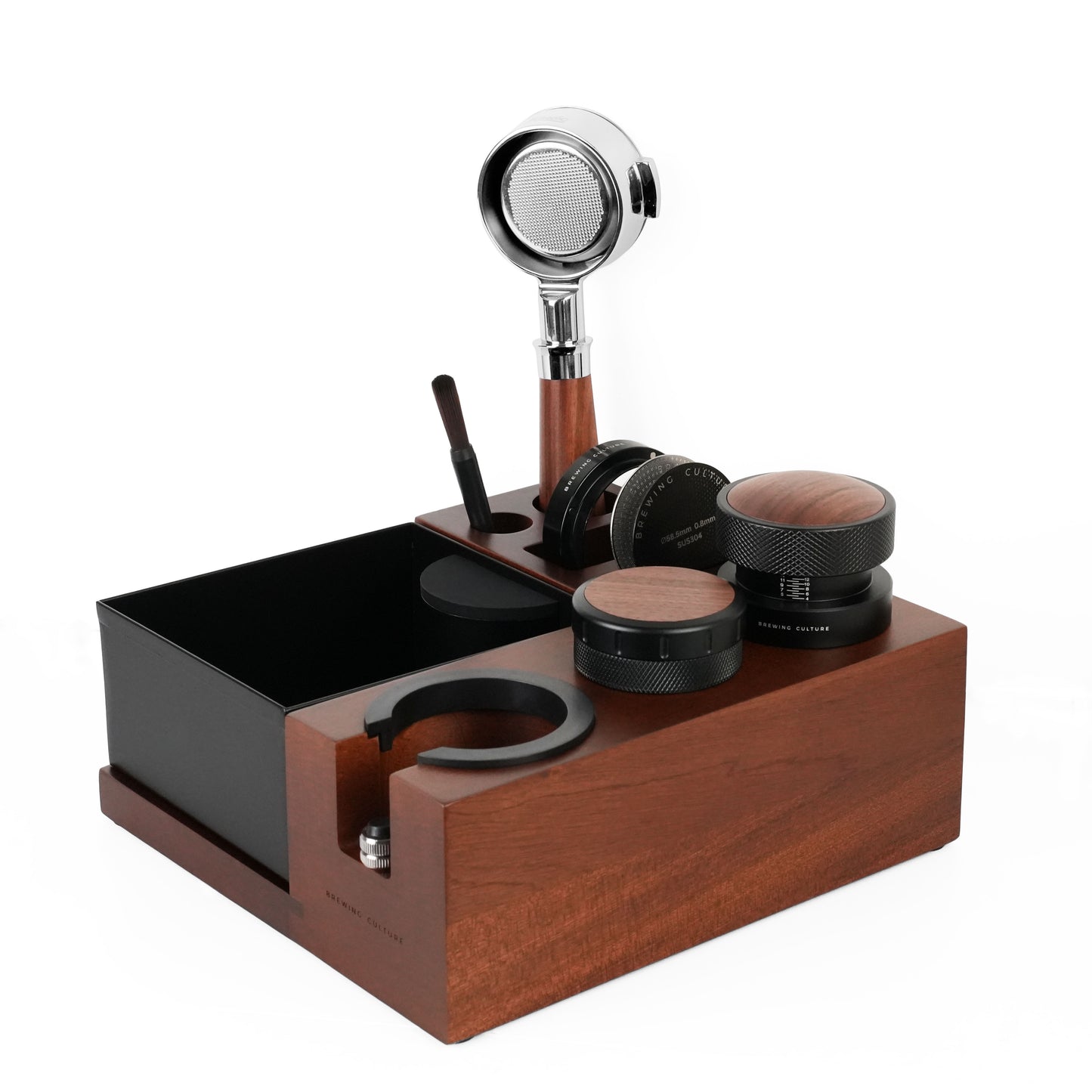 BC  Mahogany Tamping Station & Knock Box Set W2