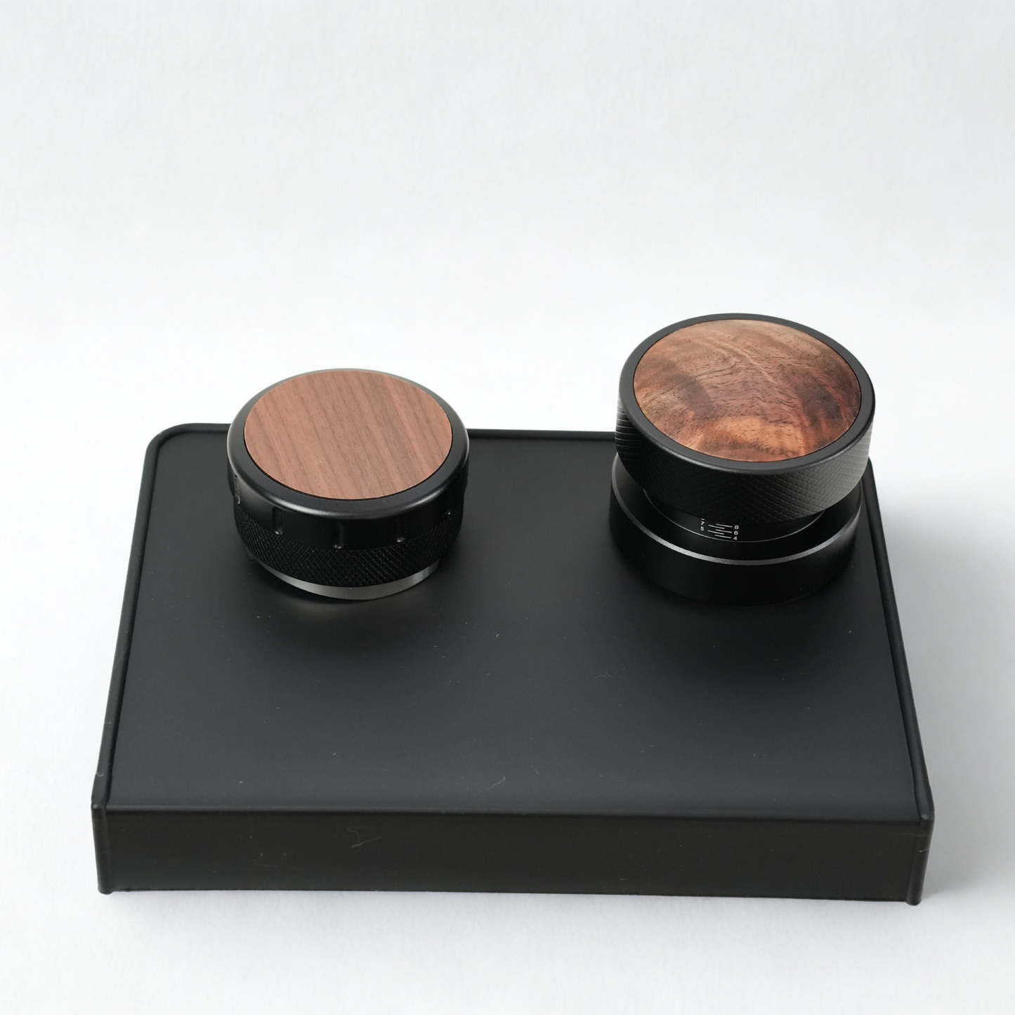 BC Coffee Walnut Top Press Tamper, Distributor & Tamping Mat Set