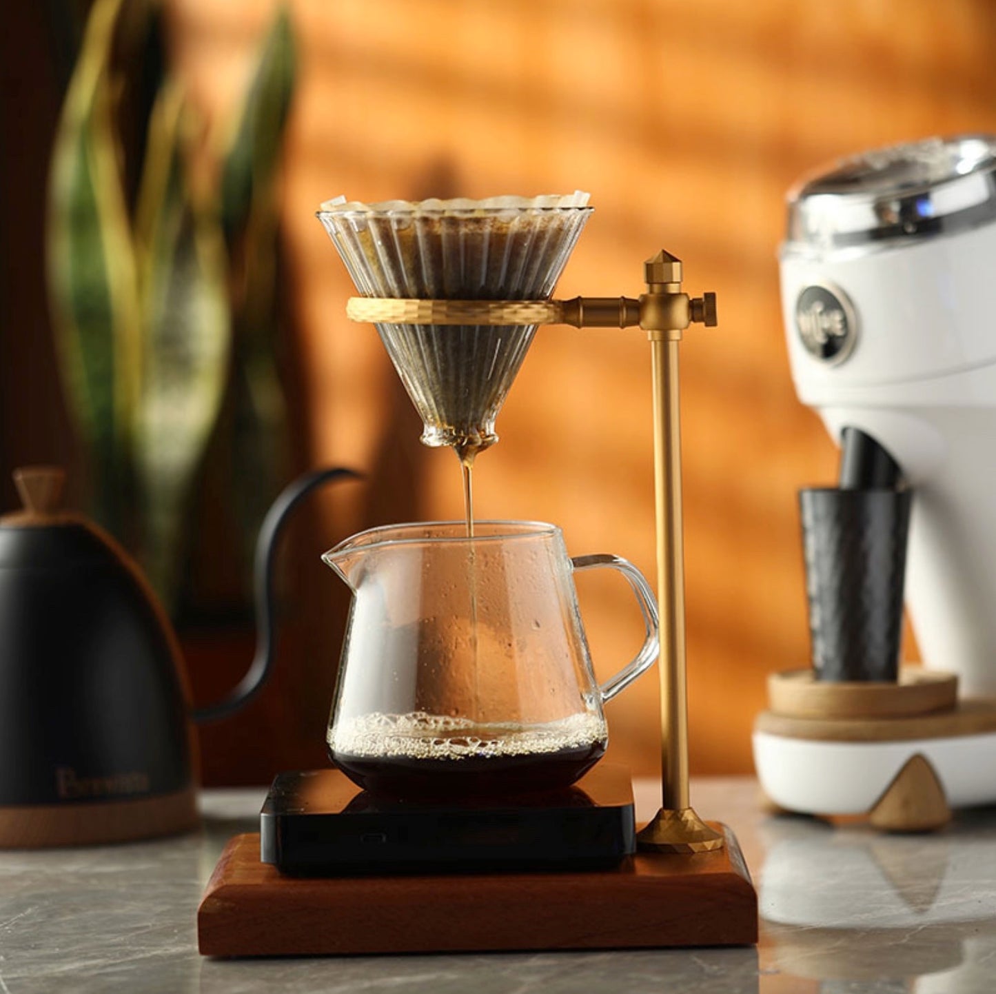 BC Pour Over Coffee Stand Sapele wood & Brass