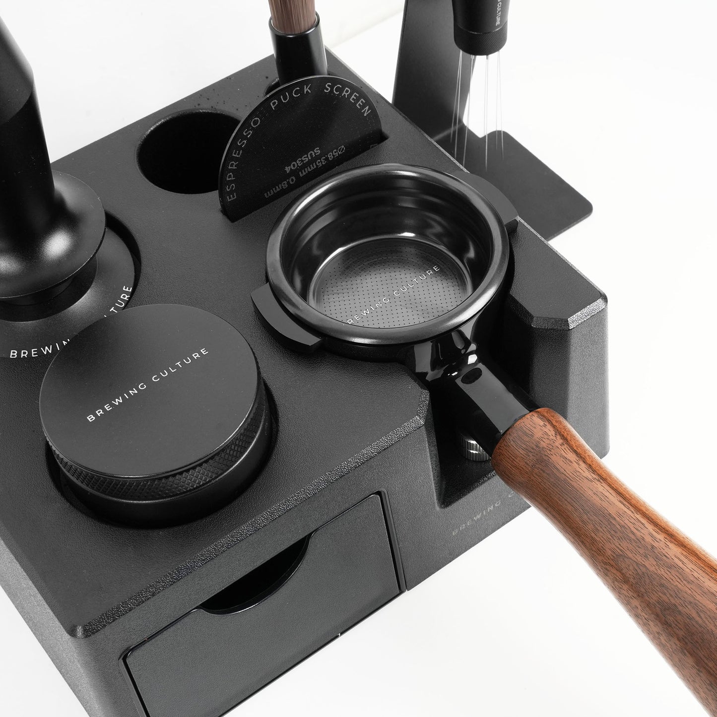 BC E61 58mm Bottomless Portafilter - Titanium Black & Walnut