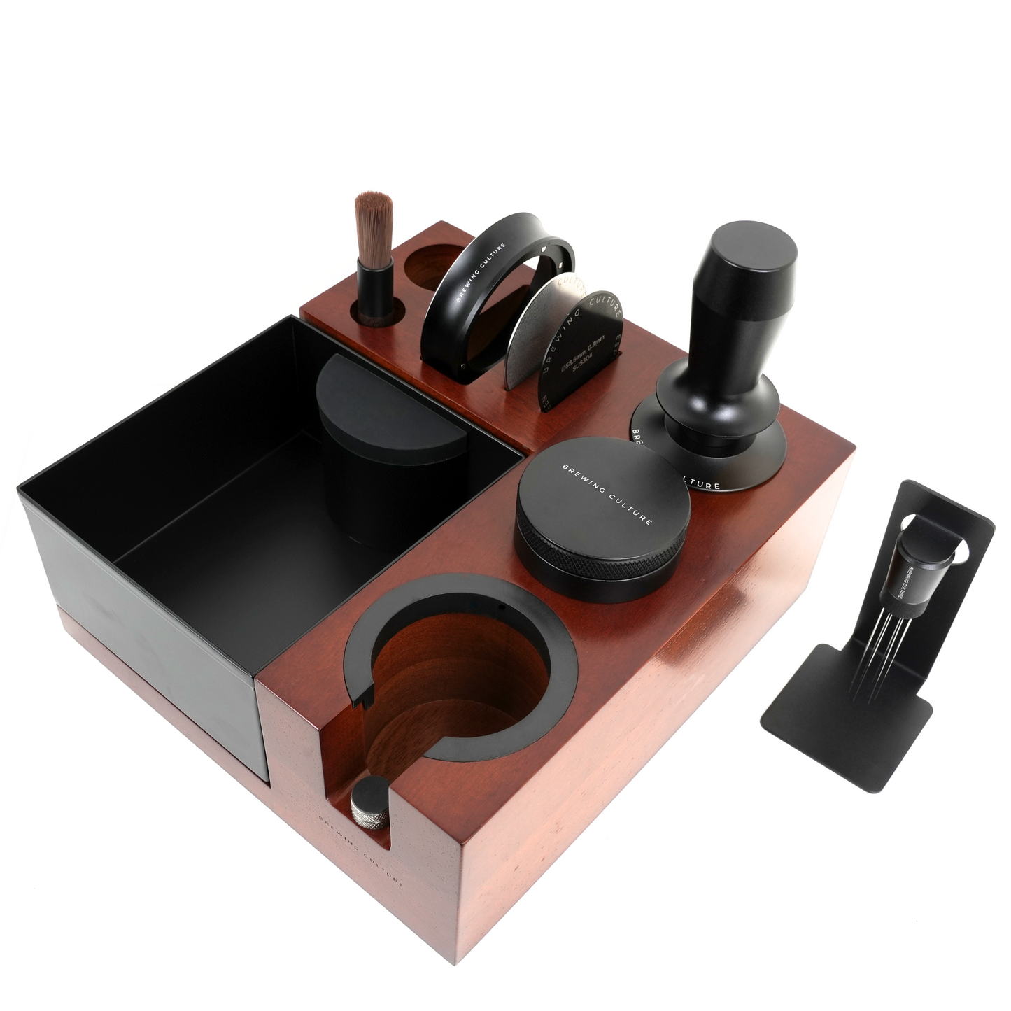 BC  Mahogany Tamping Station & Knock Box Set W2