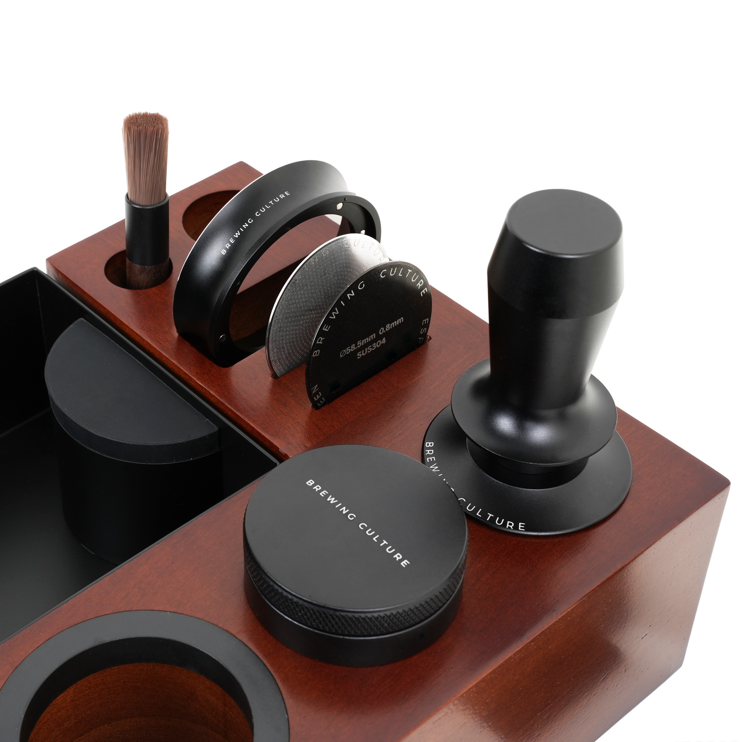 BC  Mahogany Tamping Station & Knock Box Set W2