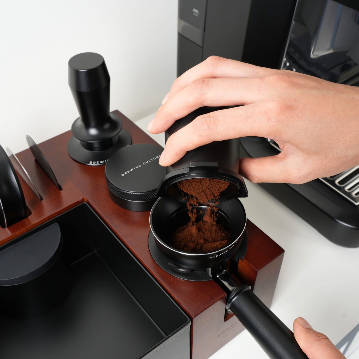 BC  Mahogany Tamping Station & Knock Box Set W2