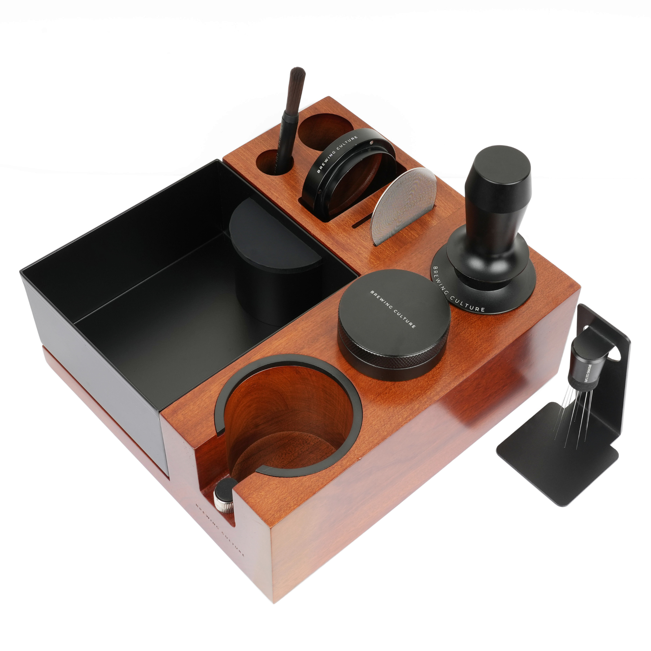 BC  Mahogany Tamping Station & Knock Box Set W2( Pre-order for 11th Feb Dispatch)
